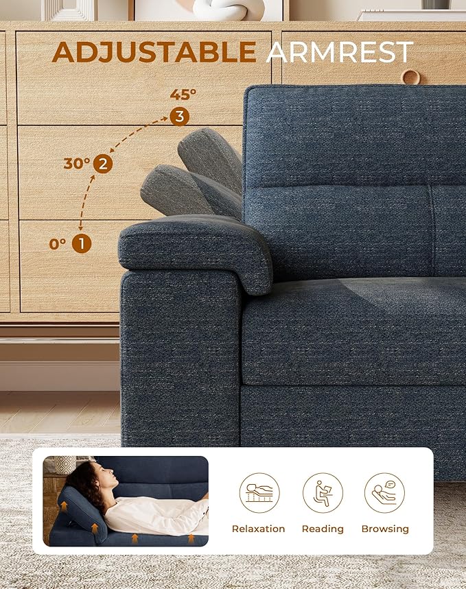 71.25" Modern Sofa Couch for Living Room, Deep Seat Sofas with 8”Cushion, Comfy 2-Seater Chenille Loveseat with Convertible Armrest, Removable Sofa Cover, High Leg(Blue)
