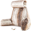 Husband Pillow Medium Rare Baby Coyote Fabulous Faux Fur Backrest, Two-Tone Reversible Double Sided Reading & Bed Rest Pillow with Arms & Neck Roll Adjustable Memory Foam - Sit Up Extremely Comfy