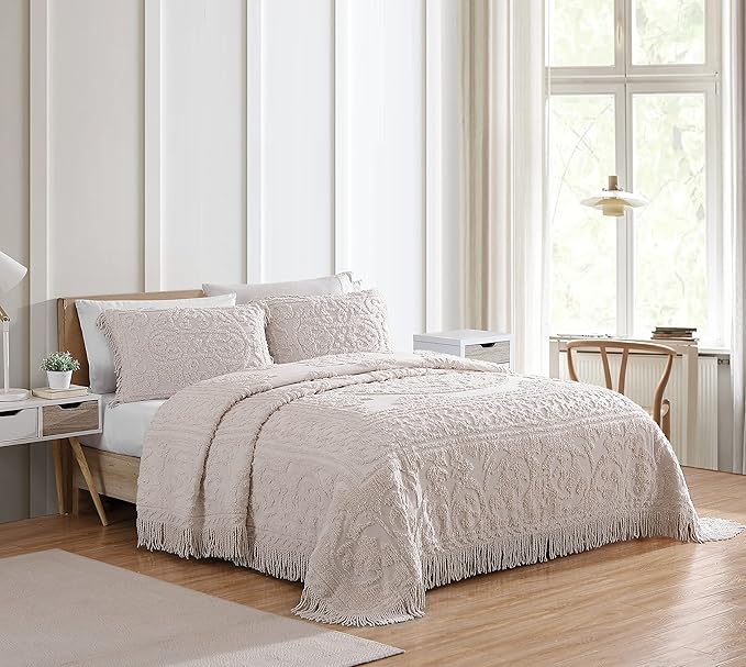 Beatrice Home Fashions Medallion Chenille Bedspread, King Sham, Blush