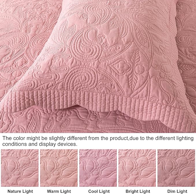 HoneiLife California King Quilt - Oversized King Bedspreads 128x120, 4-Piece Cal King Quilt Sets,Rustic Bedding Sets King Size,Reversible Coverlets Lightweight Bed Cover for All Season Use-Pink