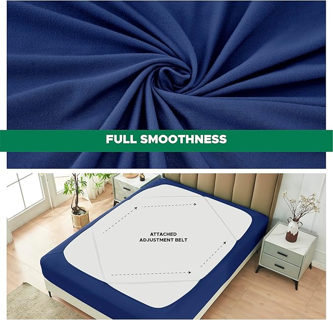 Biscaynebay Decorative Box Spring Cover King & Cal King Size, Navy Luxurious Jersey Knitting Stretchy Wrap Around 4 Sides Bed Skirt for Home/Hotels, Easy Fit Wrinkle & Fade Free Machine Washable