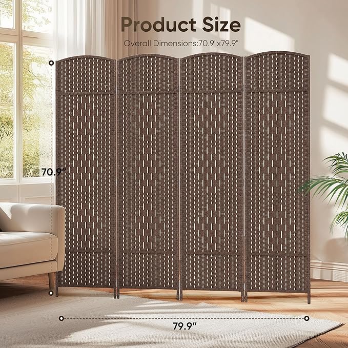 JOSTYLE Room Divider 4 Panel Portable Room Divider Panel Wall, 6ft Tall Divider for Room Separation, Folding Privacy Screen Panel, Freestanding Partition Screen, Chestnut Brown