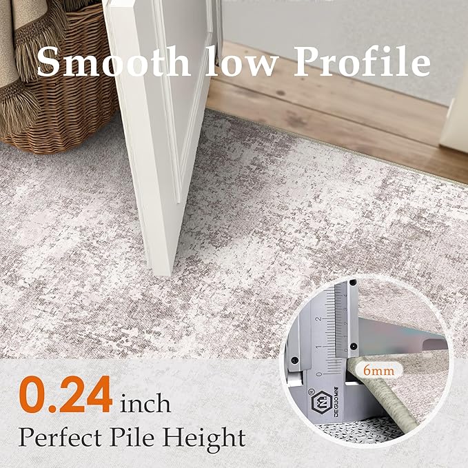 Washable Beige Area Rug 5x7 Modern Abstract Living Room Carpet Neutral Soft Bedroom Throw Rug Low Pile Non Slip Floor Cover for Office Laundry Dining Room Kitchen Bathroom