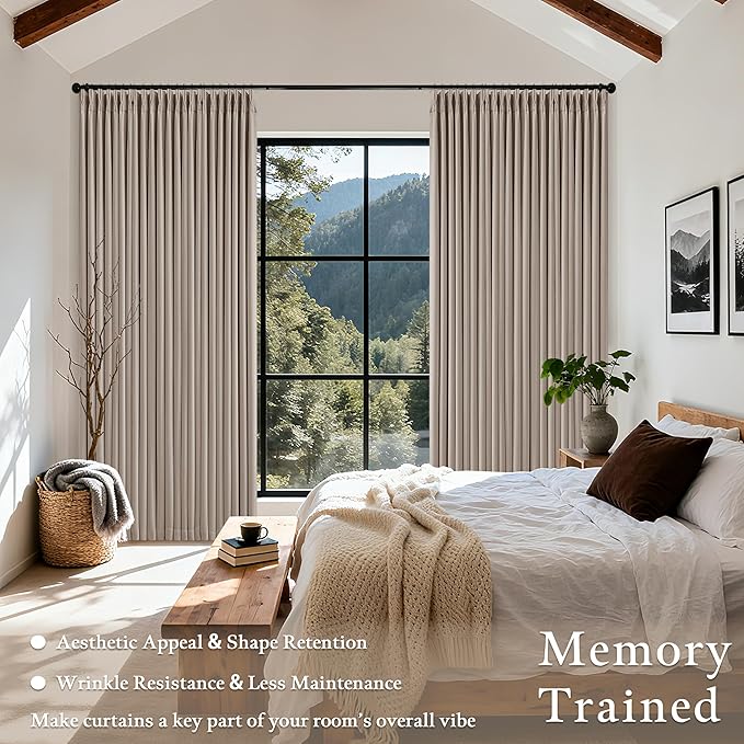 70 Inch Extra Wide Blackout Curtain 90 Inches Long for Living Room Pinch Pleated Thick Linen Thermal Insulated Drapes Back Tab Burlywood Birch 100% Black Out Curtain for Bedroom Large Window 1 Panel