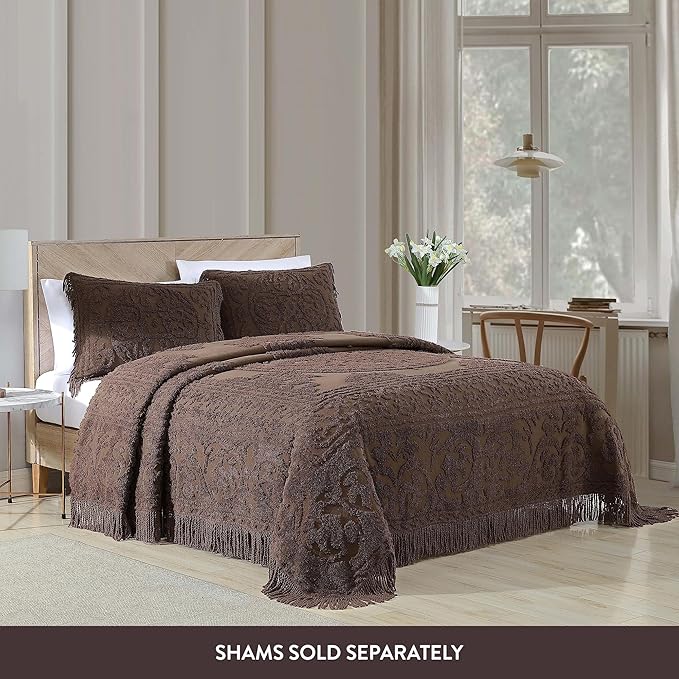 Beatrice Home Fashions Medallion Chenille Bedspread, Twin, Chocolate