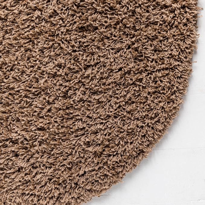 Unique Loom Solid Shag Collection Area Rug (7' 1" Round, Sandy Brown)