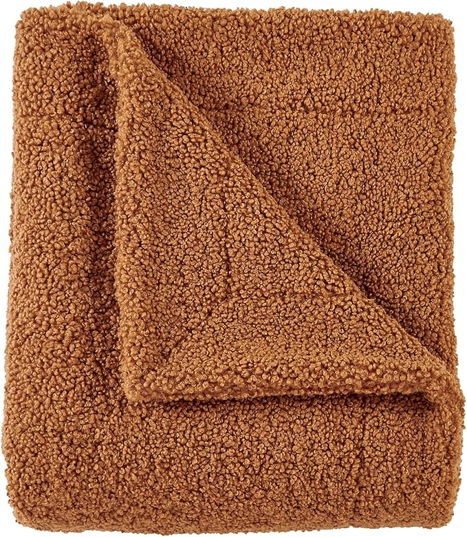 HiEnd Accents Teddy Throw Blanket, 50x60 inch, Caramel, Boucle Throw Blanket, Soft Cozy Classic Chic Casual HeavyBlanket, Modern Rustic Plush Comfy Warm Blanket for Bed, Sofa