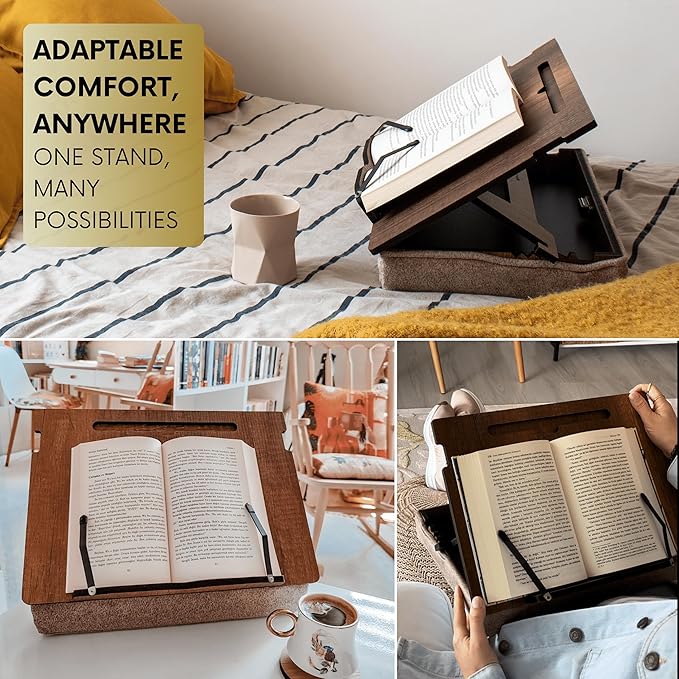 Book Stand for Reading in Bed with Storage – Book Holders for Reading Hands Free, Bed Book Holder and Book Display Stand, Perfect Book Stands for Reading, Study, Bed or Desk Use