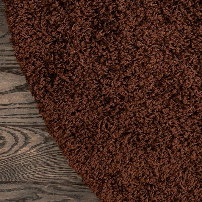 Unique Loom Solid Shag Collection Area Rug (7' 1" Round, Chocolate Brown)