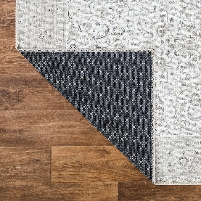 Bloom Rugs Washable Non-Slip 10 ft Runner - Beige/Off White Traditional Bordered Runner for Entryway, Hallway, Bathroom, and Kitchen - Exact Size: 2.5' x 10'