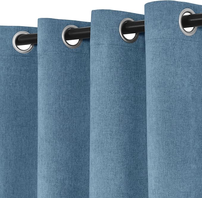 Macochico Extra Wide 100% Blackout Chenille Curtains 100" Wx96 L Thermal Drapes for Sliding Door Living Room Bedroom Auditorium Hotel Ashtray Blue Curtains Grommet Top with Tieback Classic 1 Panel