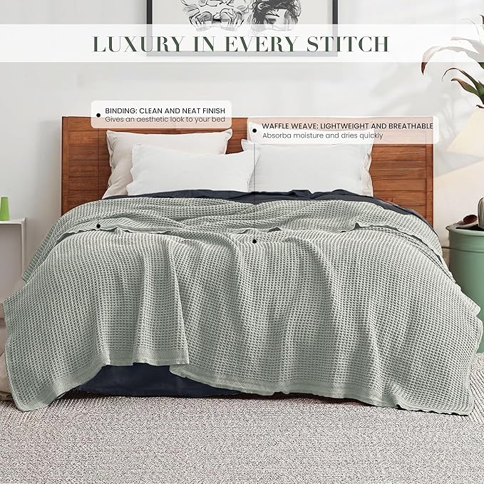 Salt Earth 100% Cotton Throw Blanket, King, 106"X92" Waffle Throws for Home, Bedrooms, Outdoor & Office Couch, Cozy Room Decor Blankets, Christmas Blankets and Throws (Sea Foam)