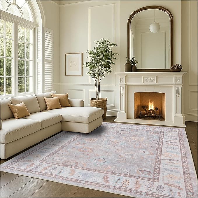 Fame Rugs Brown Modern Oushak Rug 2x3, Vintage Doormat Turkish Colorful Oriental Antique Inspired Washable Small Area Rug, Luxury Living Room Bedroom (382MB, 2' x 3')