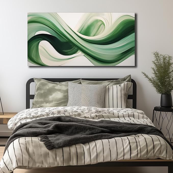 JuhaiArt Green Wall Art for Bedroom White Wall Decor 24"x 48" in Wall Paintings Abstract Picture Art for Living Room Home Kitchen Modern Prints Artwork