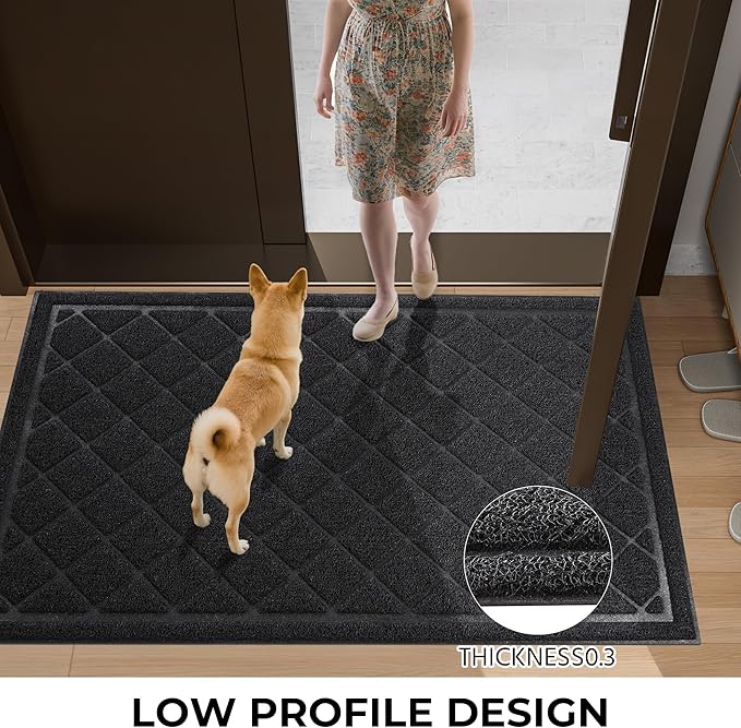 Front Door Mat Indoor Outdoor Entrance, 24" x 60" All-Season Heavy Duty Waterproof Doormat, Non-Slip Absorbent Entryway Mat, Easy to Clean, Low Profile Commercial Floor Mat for Indoor Outdoor