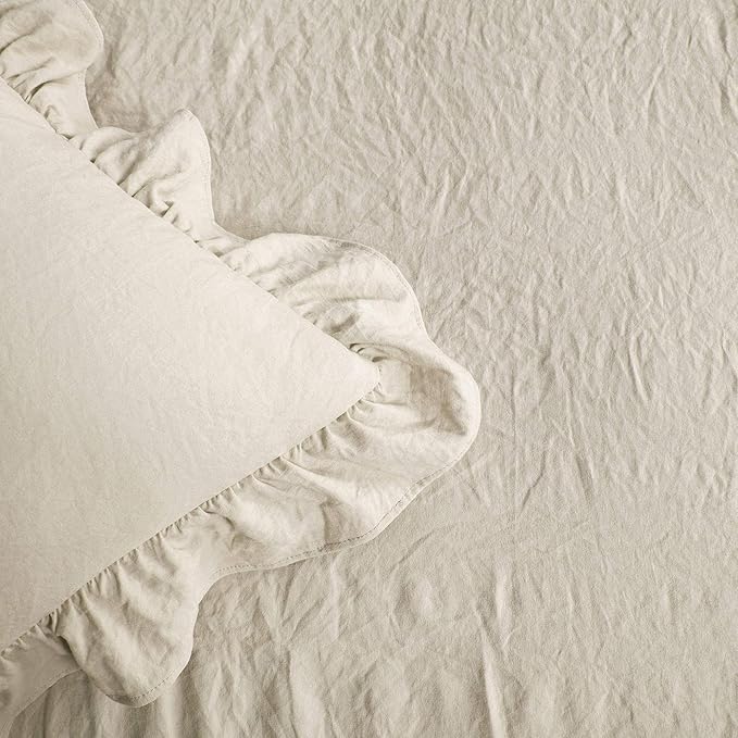 Lush Decor Ruffle Skirt Bedspread Set - 3-Piece Luxurious Farmhouse Bedding - Elegant Ruffle Detail - Timeless Style - Soft Lightweight Sheets - California King, Neutral