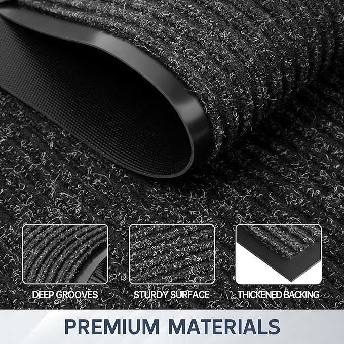Front Door Mat, 72" x 48" Heavy Duty Indoor Outdoor Doormat, Non-Slip Welcome Mats for Entryway, Rubber Backing Low Profile Commercial Door Mats, Black Stripe