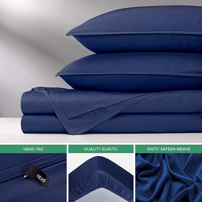 Pure Bamboo Split King Sheets, Genuine 100% Organic Viscose Derived from Bamboo Bed Sheet Set, Soft & Cooling, Double Stitching, 2 Fitted Sheets (Split King, Cobalt Blue)