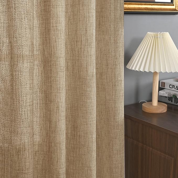YoungsTex Burlap Toffee Curtains 68 Inch Length for Living Room, Linen Sheer Drapes Taupe Netural with Bronze Grommet Privacy for Bedroom Rustic Farmhouse, 52 x 68 Inch, 2 Panels