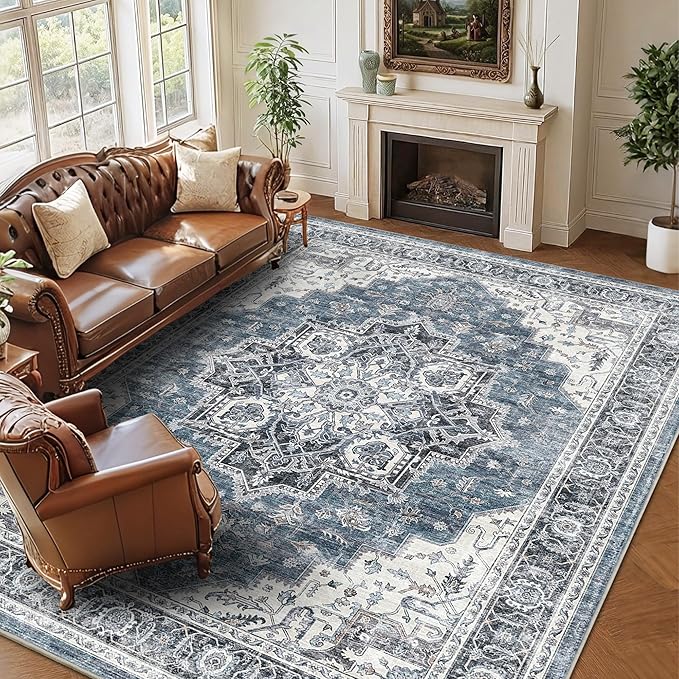 9x12 Large Area Rugs for Living Room Ultra-Soft Washable Rug Vintage Distressed Non-Slip Low Pile Stain Resistant Carpet for Bedroom Dining Room Kitchen Office