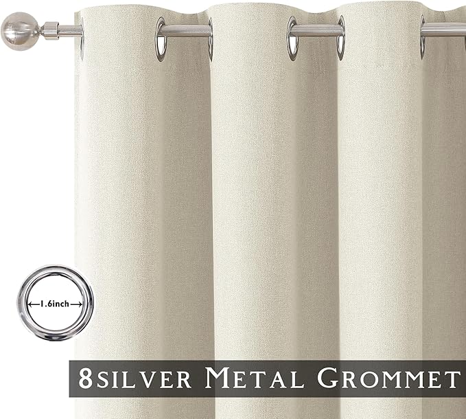 ChrisDowa 100% Blackout Birch Solid Curtains 102 Inches Long 2 Panels for Bedroom Living Room,Farmhouse Room Darkening Thermal Insulated Soundproof Grommet Top Window Treatment Drapes,52x102
