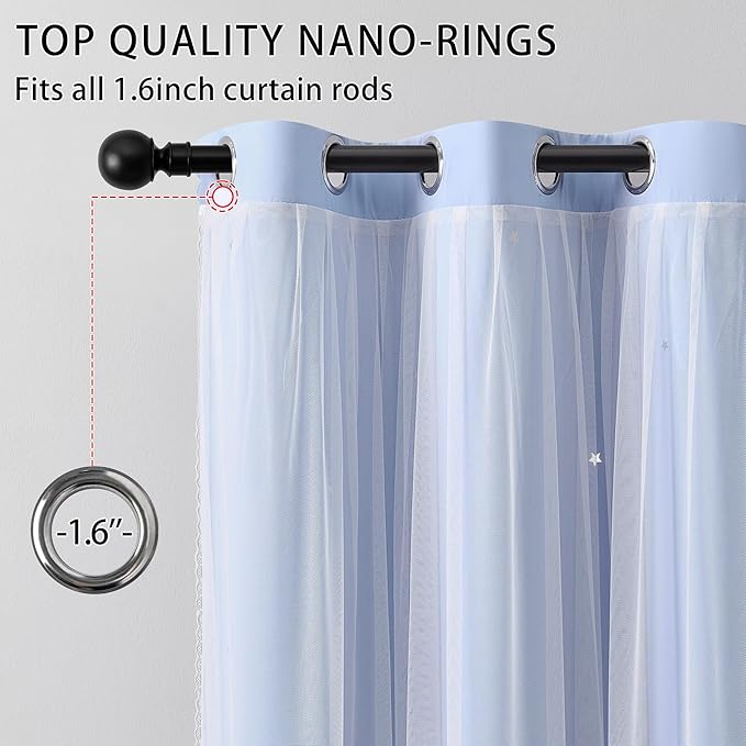 XiDi Blue Curtains for Bedroom, Girls Room Blackout Curtains, Kids Room Darkening Curtains, Light Blue Decor, 1 Panel Light Blue/52/84/1