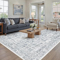 Navy Blue Area Rug 5x7 Machine Washable Vintage Living Room Distressed Non Slip Carpet Traditional Indoor Bedroom Retro Floral Accent Throw Large Rug for Office Kitchen Bathroom Dining Room