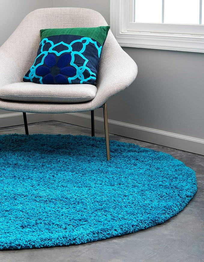 Unique Loom Solid Shag Collection Area Rug (6' 1" Round, Turquoise)