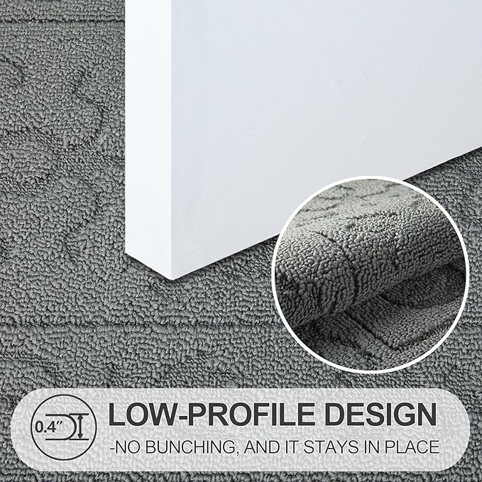 FONEYI Indoor Door Mat, Front Back Door Mat 20"x32" Non-Slip Rubber Backing Door Rug, Machine Washable Entry Rug, Low Profile Absorbent Dirt Trapper Doormat Inside Floor Mats for Entryway, Light Grey