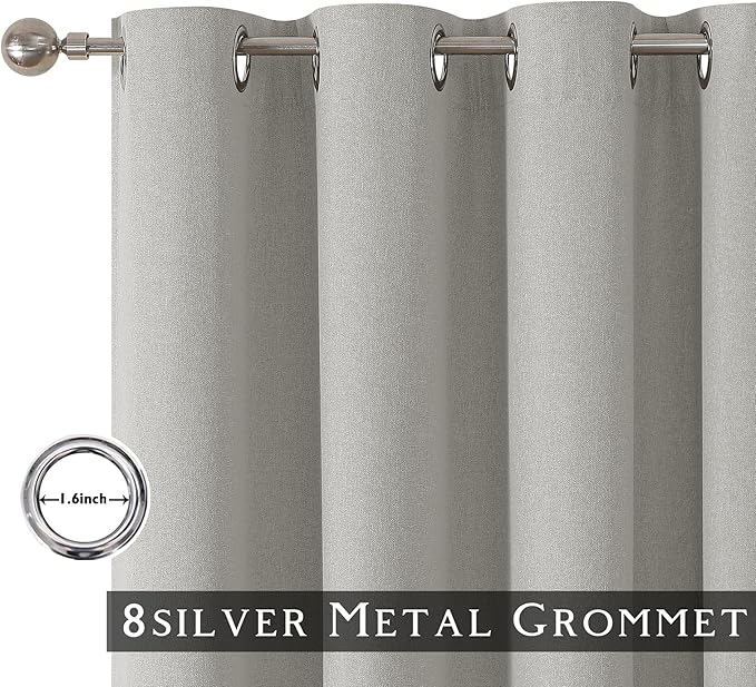 ChrisDowa 100% Blackout Light Grey Solid Curtains 120 Inches Long 2 Panels for Bedroom Living Room,Farmhouse Room Darkening Thermal Insulated Soundproof Grommet Top Window Treatment Drapes,52x120