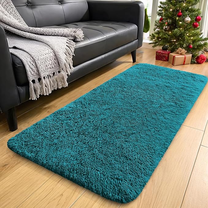 OLANLY 2x4 Machine Washable Runner Rugs for Hallway, Soft Fluffy Shaggy Bedside Rugs for Bedroom, Living Room, Indoor Floor Carpet for Kids Girls and Boys, Nursery Rooms, Home Decor Aesthetic, Teal