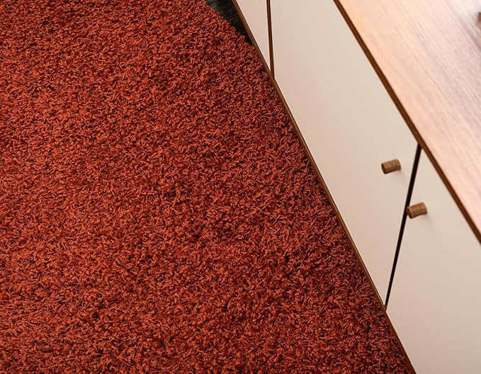 Unique Loom Solid Shag Collection Area Rug (3' 3" x 5' 3" Oval, Terracotta)