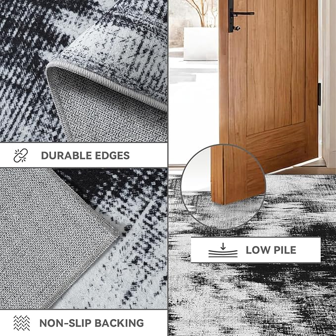 Area Rugs 8x10, Modern Abstract Machine Washable Rugs for Living Room Thin Carpet Indoor Floor Non-Shedding Carpets for Bedroom Dining Room Farmhouse Home Office | Black White