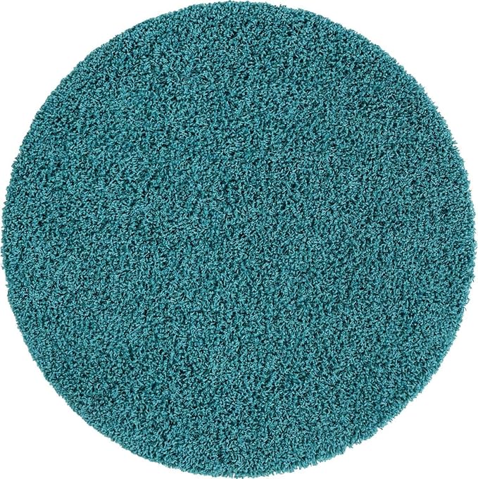Unique Loom Solid Shag Collection Area Rug (4' 1" Round, Deep Aqua Blue)