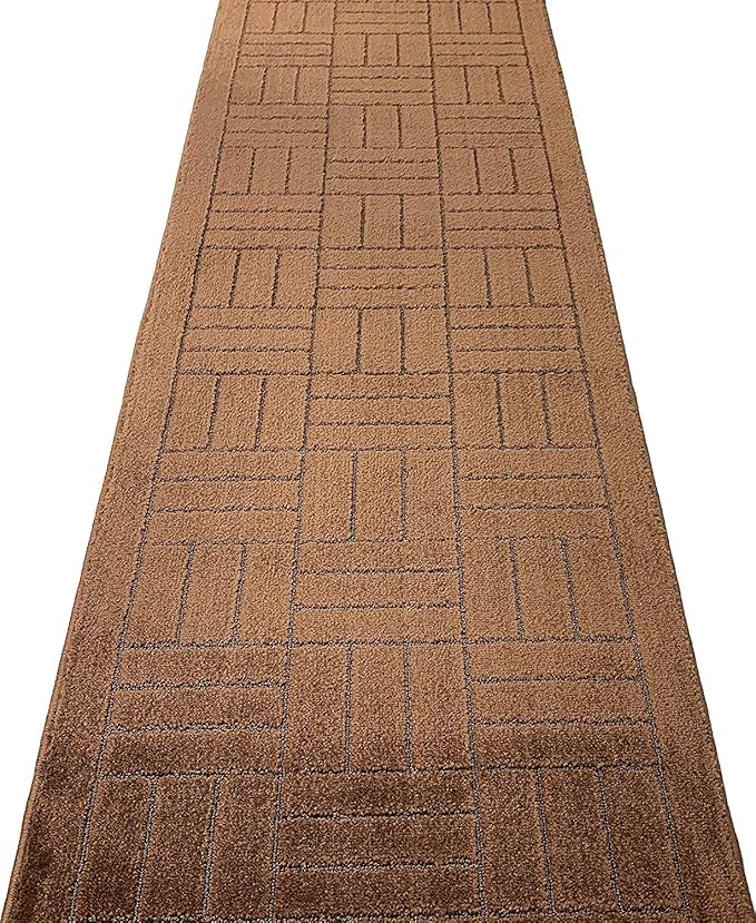 10 ft Long Brown Hallway Kitchen Runner Rug Non-Slip Washable, 26" X 10' Carpet Runner Rugs-Rubber Backed, Custom Size Floor Mat for Stairs Bedroom Bathroom Entryway, Your Choice of Length