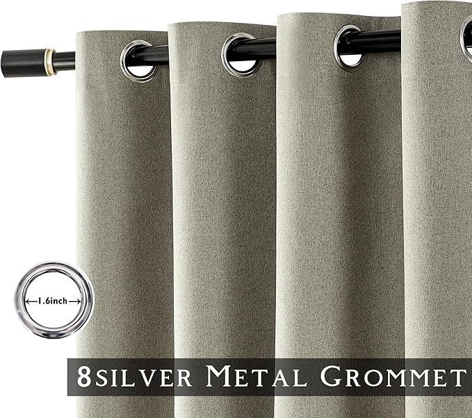 ChrisDowa 100% Blackout Sand Solid Curtains 102 Inches Long 2 Panels for Bedroom Living Room,Farmhouse Room Darkening Thermal Insulated Soundproof Grommet Top Window Treatment Drapes,52x102