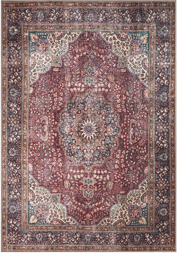 Keen Home Design 8x10 Rug - Machine Washable Area Rug with Non-Slip Backing, Ideal for Living Room, Dining Room, Bedroom - Vintage, Easy Clean, Durable, Low Pile Rug - (8' x 10')