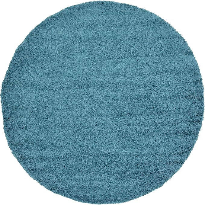 Unique Loom Solid Shag Collection Area Rug (8' Round, Deep Aqua Blue)