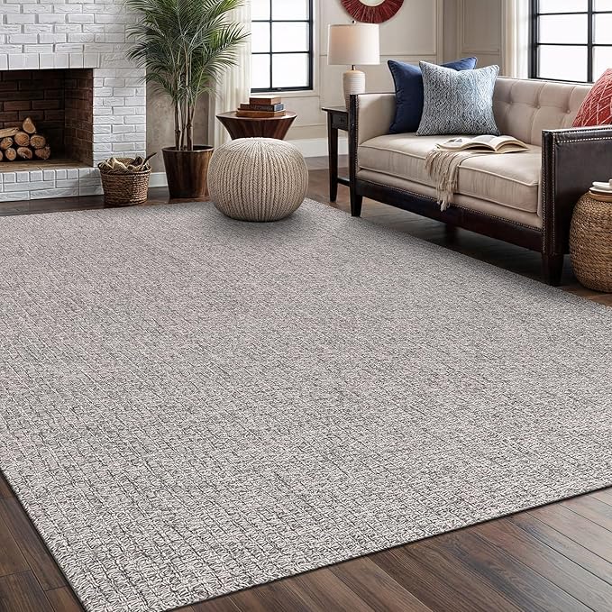 Easy Jute Rug 5x7 Indoor Outdoor Natural Rugs Solid Fiber Rug Woven Area Rug Boho Easy Clean Inside Carpet for Living Room Bedroom Dining Room Hallway or Outdoor Patio Porch (5 X 7 Silver)