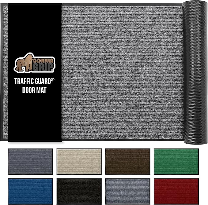 GORILLA GRIP Waterproof Traffic Guard Door Mat, 72x48, Heavy Duty Entryway Mats, Strong Rubber Back Commercial Utility Rugs for Office Hallway, Garage Floor and Home, Low Profile Carpet, Light Gray