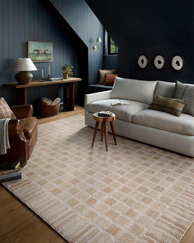 Loloi Chris Loves Julia Calvin Collection CLV-03 Bone/Natural 2'-3" x 3'-10" Accent Rug Checkered Neutral Soft Living Room Bedroom Carpet
