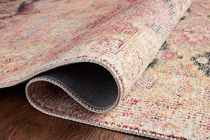 Loloi Layla Collection LAY-17 Pink/Lagoon 5'-0" x 7'-6" .13" Thick Area Rug, Soft, Durable, Vintage Inspired, Distressed, Low Pile, Non-Shedding, Easy Clean, Printed, Living Room Rug