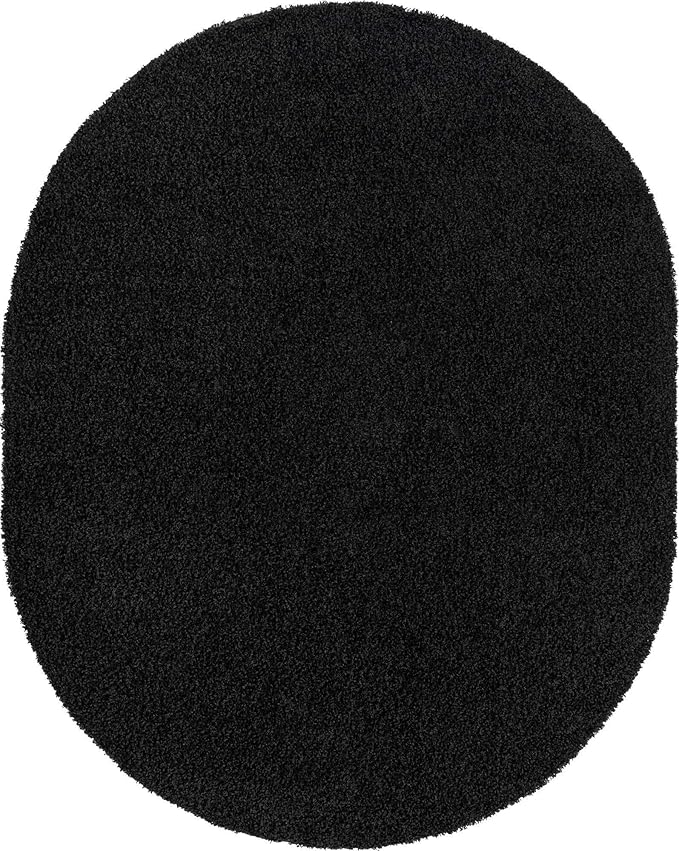 Unique Loom Solid Shag Collection Area Rug (7' 10" x 10' Oval, Jet Black)