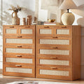 LEYAOYAO Rattan Dresser for Bedroom Set of 2, 41" Tall Chest of Drawers, Modern 6 Drawers Boho Dressers with Storage, Vintage Brown Dresser Wooden Closet Organizer for Living Room, Hallway
