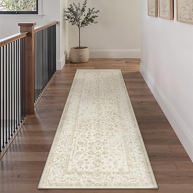 2x8 Brown Runner Rug Hallway Non Slip Kitchen Vintage Distressed Long Carpet Indoor Machine Washable Retro Floral Bedroom Accent Throw Rug for Office Laundry Bathroom Dining Living Room