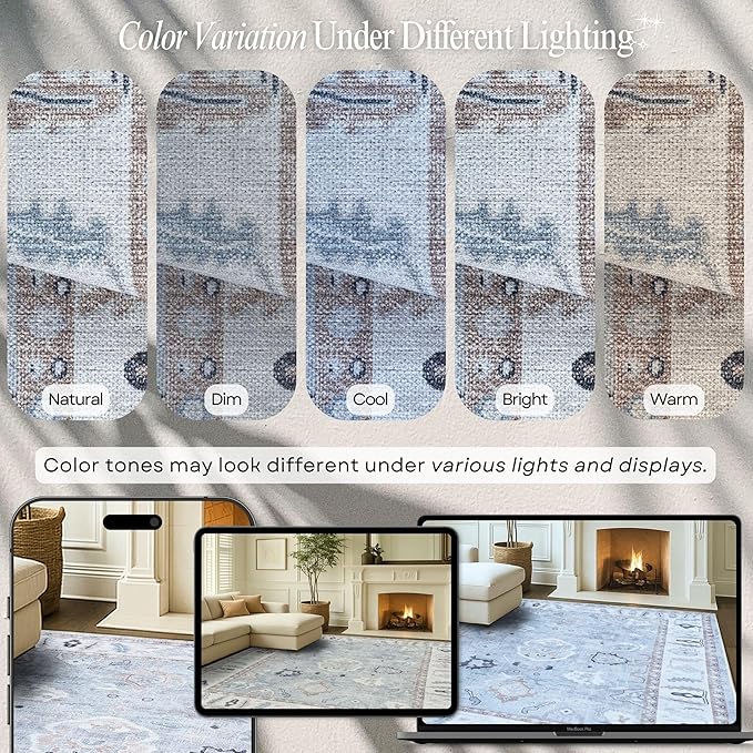 Fame Rugs Gray Modern Oushak Rug 9x12, Vintage Turkish Colorful Oriental Washable Antique Inspired Oversize Area Rugs, Luxury Living Room Bedroom (Gbeige, 9' x 12)