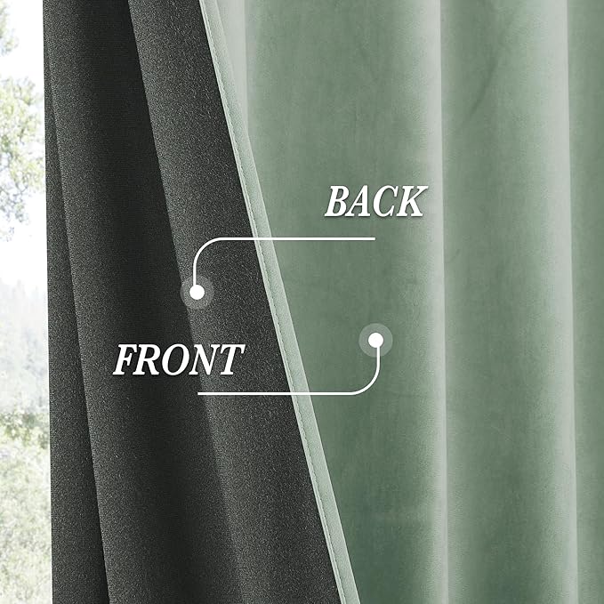 RYB HOME Auqa Velvet Curtains 84 inches Long, Room Darkening, Floor-Length, Stylish Back Tab Velvet Drapes for Coastal Nursery Living Room Office, 52" W x L84 L