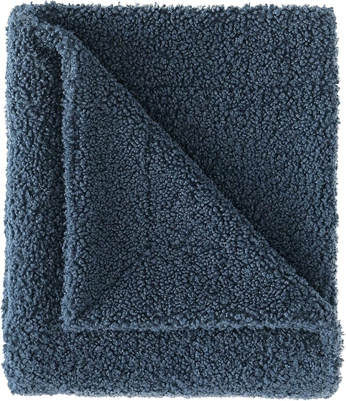 HiEnd Accents Teddy Throw Blanket, 60x90 inch, Midnight Blue, Boucle Throw Blanket, Soft Cozy Fluffy Classic Chic Casual Heavy Blanket, Modern Rustic Plush Comfy Warm Blanket for Bed, Sofa