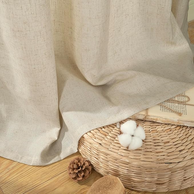 YoungsTex Extra Long Linen Curtains 95 Inch Length for Farmhouse Living Room - Burlap Tan Light Filtering Drapes Grommet Privacy for Country Bedroom, 2 Panels, 52 X 95 Inch