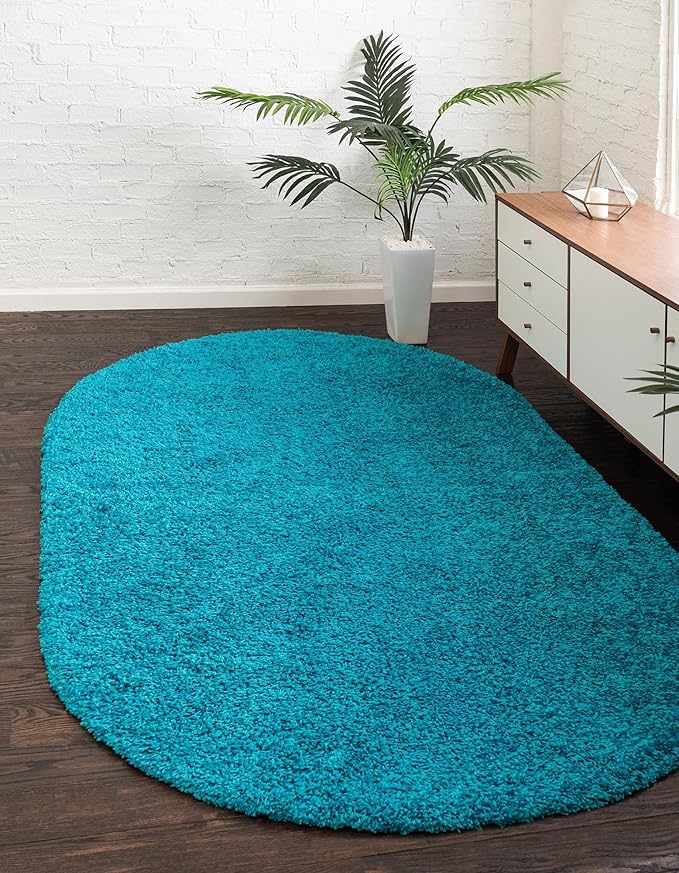 Unique Loom Solid Shag Collection Area Rug (3' 3" x 5' 3" Oval, Turquoise)